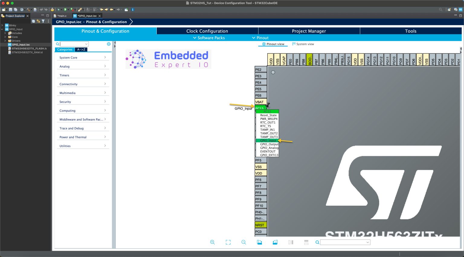 Getting Started with STM32H5 ARM Cortex M33: GPIO Input – EmbeddedExpertIO