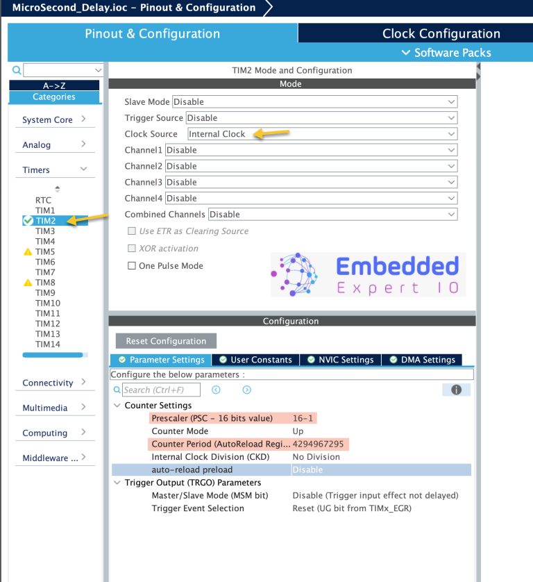 STM32 Timers Applications: Delay in microseconds – EmbeddedExpertIO